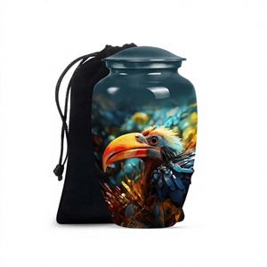 Belle urne funéraire en aluminium Forever Toucan pour cendres humaines adultes Grande urne décorative avec sac en velours gratuit - Product Image 1