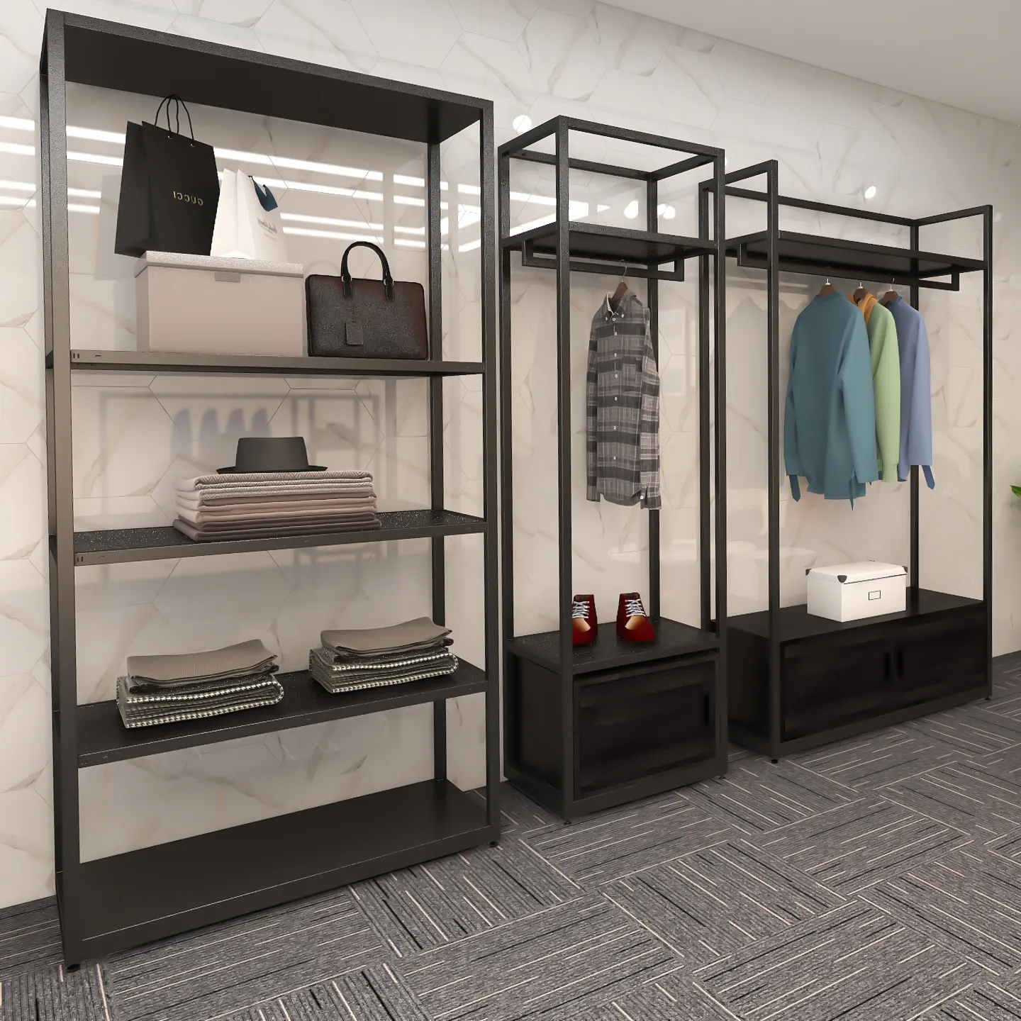 Moderne Luxe Display Rack Muur Commerciële 201 Rvs Retail Kleerhanger Display Stand Voor Kleding Winkel