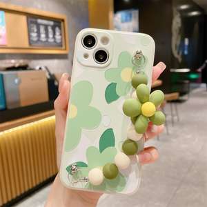 신선한 녹색 꽃 팔찌 전화 케이스 아이폰 16 15 14 13 12 11 Promax Xs <span class=keywords><strong>iPhone6</strong></span> 8 플러스 뒷면 커버 꽃 모양의 체인 - Product Image 2