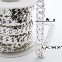 Chaîne plate classique style gourmette cubaine 9 mm grande taille, chaîne semi-finie tendance hip-hop en argent 925 véritable pour bijoux masculins