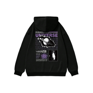 Sweat à capuche de course pour homme, noir, imprimé univers, en polaire, décontracté, coupe régulière, avec logo au dos, pour l'automne - Product Image 1