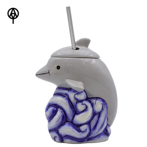 Tazza <span class=keywords><strong>Tiki</strong></span> in Ceramica Porcellana 3D Tema Oceano con Delfino Saltante, Bicchiere Personalizzato per Cocktail da Spiaggia, Sicuro per Alimenti, per Feste in Spiaggia e Resort - Product Image 3