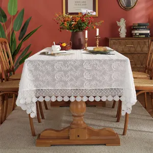 French retro ins home 100% pure cotton rectangle table cover cloth romantic pastoral white lace tablecloth