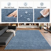 Tapis uni style artistique pour salon, chambre à coucher, chevet, bleu, en peluche, sans lavage, essuyable, facile d'entretien