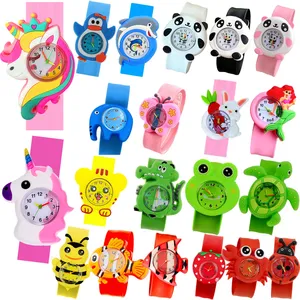 Lovely Baby Cartoon 3D Animals Boys Girls Kids Students Birthday Party Gift Study Time Toy Slap Watches With Extra Battery Clock