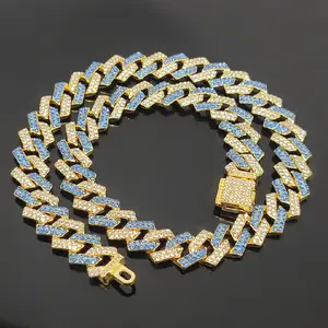 DUYIZHAO-Cadena de Eslabones Cubanos, Collares de Aleación de Triple Tono con Cristales Completos, Chapado en Oro, Miami, 14K