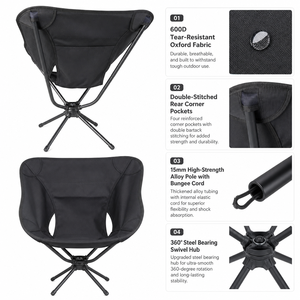 Silla de Camping Giratoria 360°, Ultraligera, Plegable, Tipo Luna, Resistente, Portátil, para Playa, Pesca, Jardín, Fabricación Personalizada OEM - Product Image 5