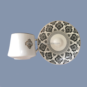 Tasse et soucoupe de café en porcelaine, en céramique, de luxe moderne, Fine, style arabe, turc, avec ligne dorée - Product Image 5