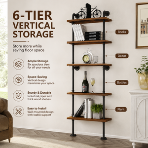 Custom Industrial <b>Pipe</b> <b>Shelf</b> Rustic Wood Wall Ladder Bookshelf Mounted Storage Decor for Home - Product Image 4