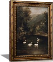 Tableau mural vintage encadré Lago Swan Lake, impression Cygne Blanc sur rivière pour décoration de ferme OEM ODM
