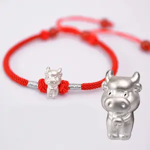 Handmade Adjustable Red flange Cord String Rope Chinese Sterling Silver 12 zodiac signs charm bracelet Jewelry