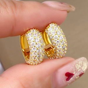 15MM Simple Minimalist Design <b>Huggies</b> Earrings 18K Gold Plated Micro Pave Cubic Zirconia Earrings for Women - Product Image 5