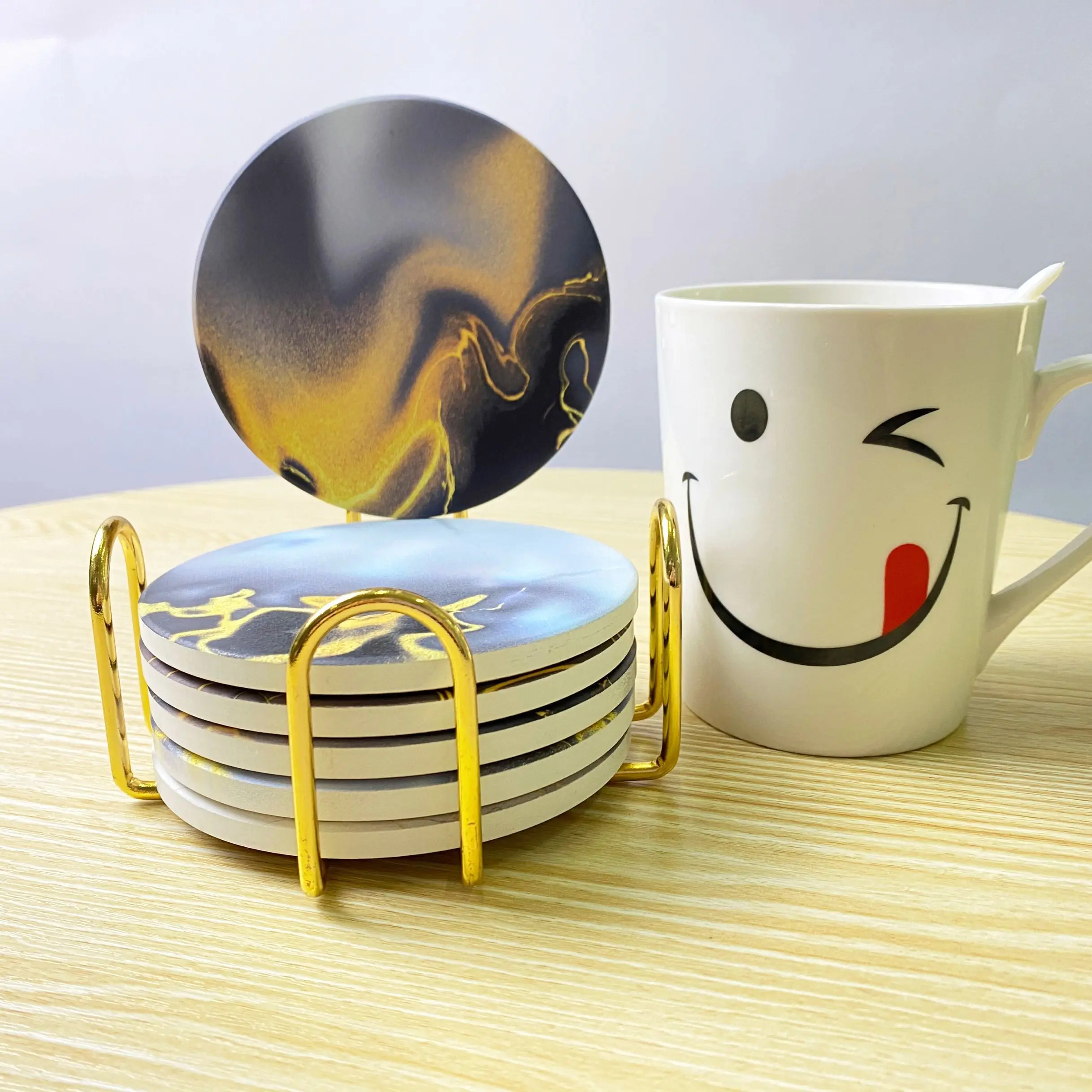 XS ltd candle holder Sand Stone Coaster White Green Drinking Cup Tea Wood Marble Coaster Gifts