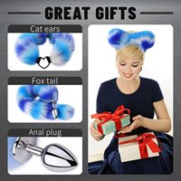 4Pcs Set Sex Fox Tail Anales Plug Toys Butt Plugs avec Cat Ears Headband Collar Nipple Paste