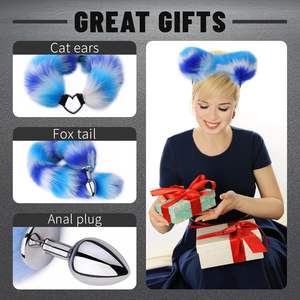 Set di 4 pezzi di sesso volpe <span class=keywords><strong>coda</strong></span> Anales spina giocattoli di testa <span class=keywords><strong>con</strong></span> orecchie di gatto cerchietto colletto di pasta per capezzoli - Product Image 5