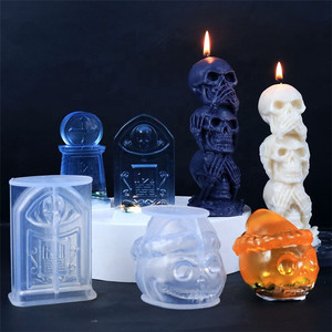 Y5060 Halloween Fantôme Citrouille Lanterne Squelette Béton Pierre Tombale Pierre Tombale Parfumé Savon Bougie Silicone Moule - Product Image 3