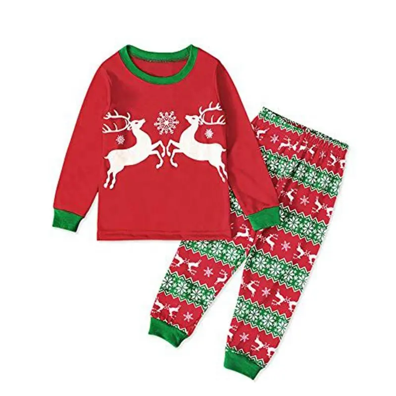 Рождественская Теплая семейная пижама PJ с принтом оленей, снежинок, полосатых, клетчатых, с длинным рукавом, для детей и взрослых, комплект из двух предметов