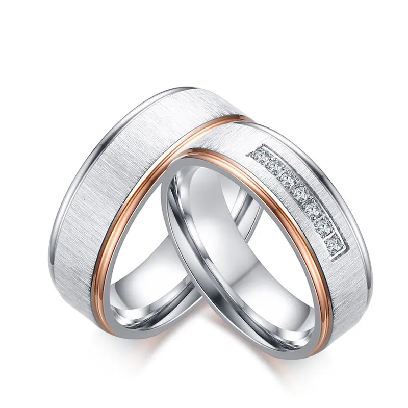Anel de zircônia cúbica para casal, anel de titânio para homens e mulheres, amantes, conjunto de anéis de casamento e noivado