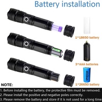 Lampe de poche tactique Rechargeable, 1000 Lumens, résistant à l'eau, zoom XHP50, très lumineuse, torche d'extérieur avec affichage d'alimentation, Lumens