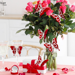 Aierflorist 6 Pcs/BAG <span class=keywords><strong>Série</strong></span> Saint Valentin Flash 3D Bouquet de Fleurs Décoration Fête de Mariage ou Gâteau Papillon Creux Décoratif - Product Image 1