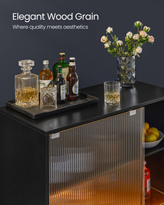 VASAGLE Living Room LED Sideboard <strong>Cabinet</strong> <strong>With</strong> Wine <strong>Storage</strong> <strong>Glass</strong> <strong>Door</strong> Wine Bar <strong>Cabinet</strong> <strong>With</strong> Lights