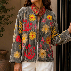 Unique Handmade Premium Embroidered Outerwear <b>Women's</b> Ethnic Inspired Reversible Suzani <b>Velvet</b> Winter <b>Jacket</b> - Product Image 2