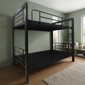Industrial-Style <b>Portable</b> Adult Bunk <b>Beds</b> with Box Spring and Black Glossy Finish for Home & Hotel Use - Product Image 3