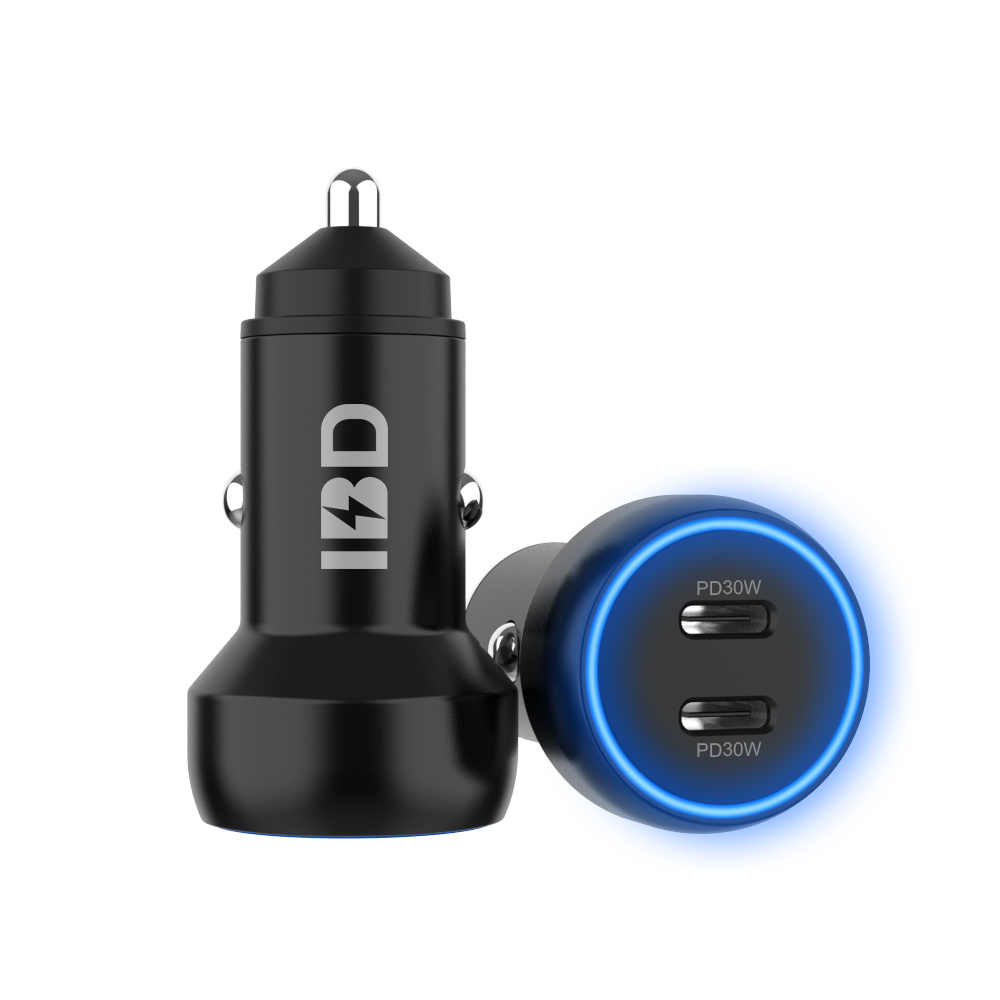 IBD Newest Trending Products 12V-24V 2 Ports Aluminium Car Charger Dual USB C PD30W Phone Adapter Total 60W USB Fast Car Charger