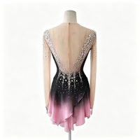 Robe de patinage artistique pour filles, noir, violet, rose ombré, avec strass, manches longues en maille et jupe à volants pour la compétition
