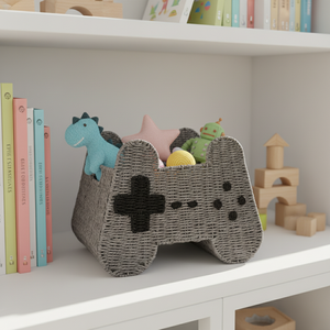 Panier <span class=keywords><strong>de</strong></span> Rangement Chic Fait Main Moderne en Corde <span class=keywords><strong>de</strong></span> Papier Tressée, Design Manette <span class=keywords><strong>de</strong></span> Jeu, pour la Maison - Product Image 3