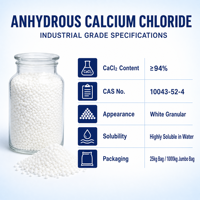 Chlorure de calcium anhydre en poudre, haute pureté, qualité industrielle, produit chimique