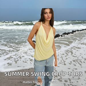 เสื้อครอปท็อปผู้หญิงแบบสั่งทำพิเศษสำหรับฤดูร้อน คอแบบผูก สายคล้องคอ สไตล์ลำลอง สีพื้น ดีไซน์เซ็กซี่โชว์หลัง สำหรับสาวๆ - Product Image 2