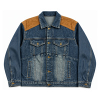 Ensemble thermique en jean pour homme, 2 pièces : veste et jean large avec écusson en suède, tenue assortie streetwear, vente en gros