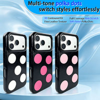 Nouvelle Coque de Téléphone en PU à Pois Contrastants avec Bords de Caméra Surélevés, Boutons Latéraux Métalliques Indépendants et Coque Antichoc pour iPhone 17