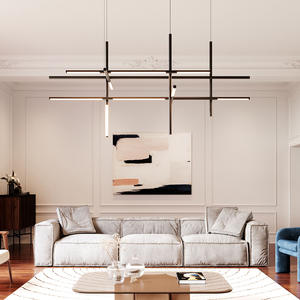 Lámpara de araña de grupo de combinación geométrica de iluminación moderna personalizada, lámpara lineal colgante LED para loft de vestíbulo de hotel - Product Image 4