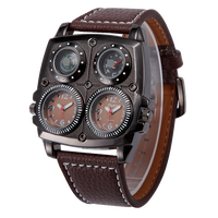 Reloj de Pulsera OULM 1140 para Hombre, Cuarzo, Correa de Cuero Genuino Original, Termómetro, 2 Zonas Horarias, Brújula, Estilo Ejecutivo
