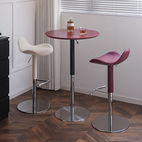 Tavolo da Bar Regolabile in Altezza con Piano in MDF Ecologico e Base in Acciaio Inox con Sollevamento a Gas per Casa, Caffè e Uso Commerciale, Colore Caramella, Design Moderno