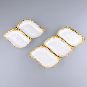 Piring Keramik Putih Porselen 2 Sekat untuk Sajian Camilan/Dessert dengan Motif Tanaman, Langsung dari Pabrik - Product Image 4