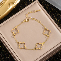 Nueva llegada 18K chapado en oro de acero inoxidable de lujo de diseño de joyería de marcas populares de trébol de cuatro hojas pulsera para las mujeres