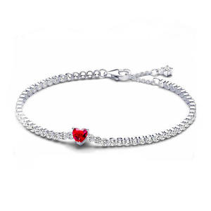 Bracelet à breloques ajustable Panjia Trendy en argent S925, chaîne dense, avec gemme zircon rouge en forme de cœur, inspiré du tennis, cadeau d'amour - Product Image 5