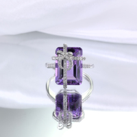 Bague améthyste naturelle en argent sterling 925 plaqué rhodium romantique pour cadeau d'anniversaire pour femme