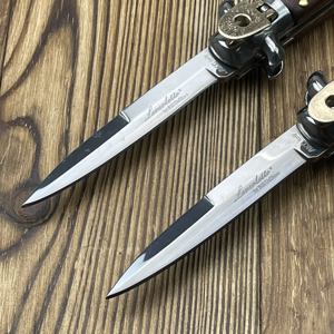 سكين جيب إيطالي قابل للطي من AKC بمقبض خشبي للتخييم والصيد في الهواء الطلق مع حافظة نايلون - Product Image 4