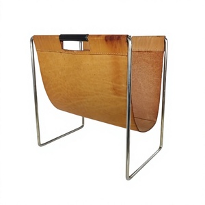 Porte-revues en cuir et métal moderne Amson de qualité supérieure, pour usage scolaire, multifonctionnel, petit porte-journaux sur pied, modèle - Product Image 1