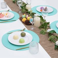 Set de 4 dessous-de-plat ronds en PET tressé – Bleu clair, antidérapants, résistants à la chaleur, écologiques, pour restaurant