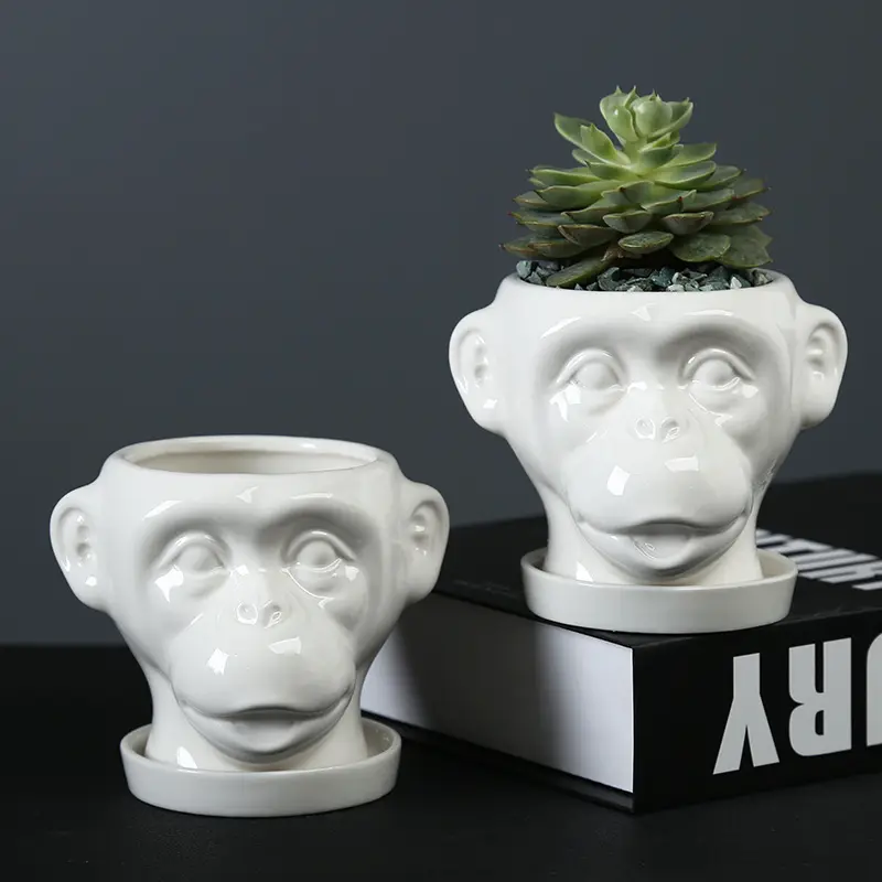 Wholesale garden Indoor cartoon monkey face home decor modern ceramic flower pots & planters