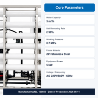 Système de dessalement d'eau de mer par osmose inverse 3T/H, station de traitement d'eau 3000L/H, 5kW, acier inoxydable 201, prêt pour l'exploitation offshore, 220V