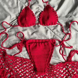 ชุดบิกินี่โครเชต์แฮนด์เมดเอวสูงแบบโปร่ง ระบายอากาศได้ดี เซ็กซี่ ผ้าตาข่าย ชุดว่ายน้ำสองชิ้น สำหรับผู้หญิง - Product Image 1
