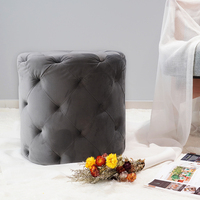 Tabouret en velours capitonné, pouf rond en velours froissé, repose-pieds, chaise, repose-pieds