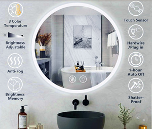 <span class=keywords><strong>Espejo</strong></span> de baño LED <span class=keywords><strong>Espejo</strong></span> de tocador <span class=keywords><strong>redondo</strong></span> con luces Regulable Cambio de 3 colores <span class=keywords><strong>Retroiluminado</strong></span> Frontal Antiniebla Ducha de baño <span class=keywords><strong>Espejo</strong></span> inteligente - Product Image 2