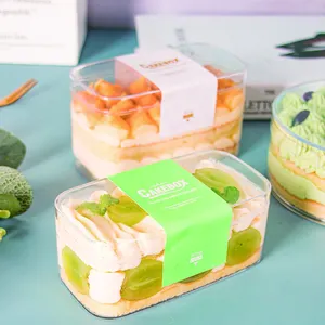 提拉米苏甜点储物容器糕点包装蛋糕甜品盒带盖透明方形PS塑料食品蛋糕包
